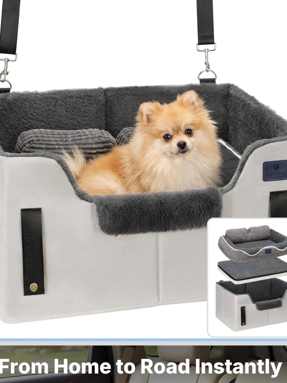 Plush Faux Fur Pet Booster bed travel Seat in Gray new out of box Carry on